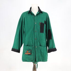 VINTAGE TRUTUS Denim Chore Coat Work Jacket Forest Green & Black Size XL
